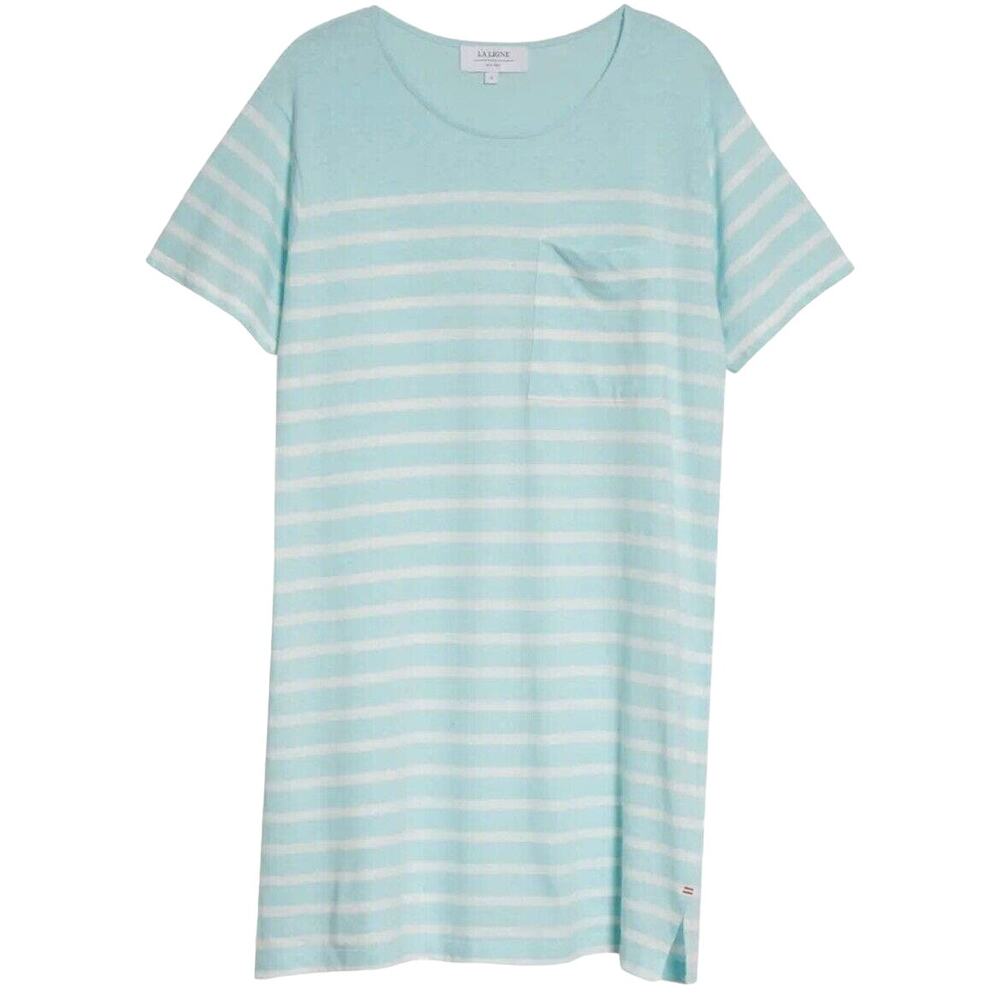 La Ligne New Edie Knit Dress In Pale Blue Ivory Stripe Oversized Tunic T-Shirt